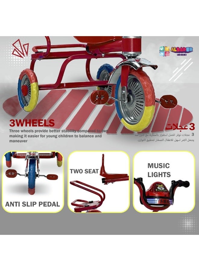 AL BADER Kids Tricycles Kids Balance Bike for 2-5 Years, Three Wheel Tricycle For Toddlers with 2 Seats, 3 Wheel Baby Bicycle, Toddlers Steel Trike With Music and Lights, Red - Image 5
